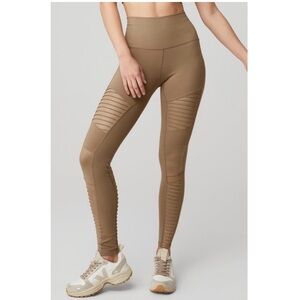 Alo Yoga Mid-Rise Motto Leggings Women’s Workout Pants in Gravel Gloss Size XS
